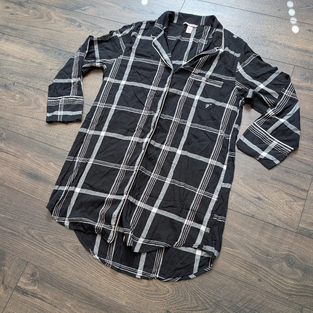 Victoria's Secret Black and White Plaid Shirt Pajama‎ Dress Size Large